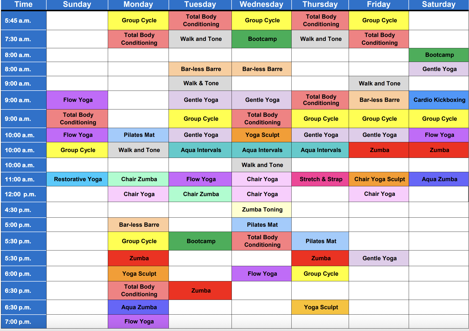 group fitness schedule