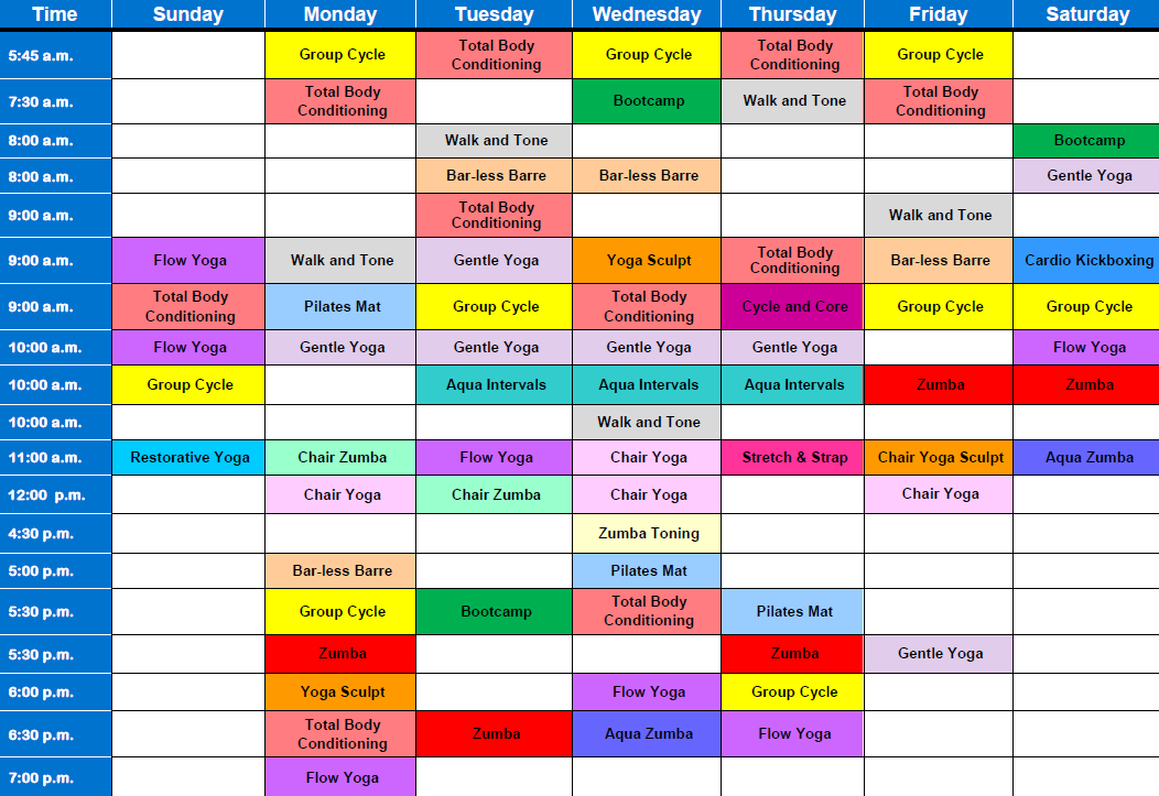 group exercise schedule