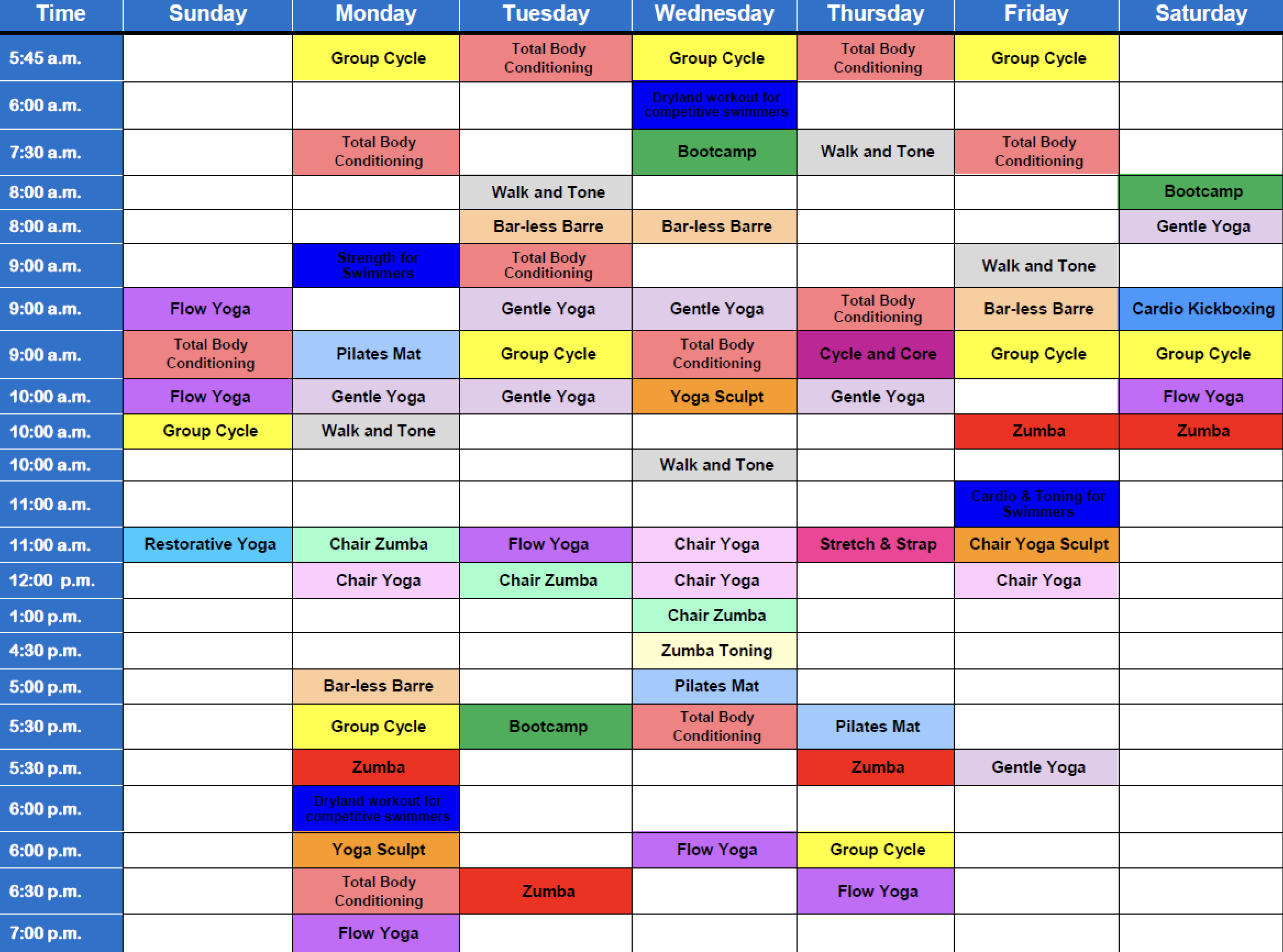 july group exercise schedule.